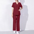 thumbnail image 2 of yoeyez Womens Scrub Setsjoggers,Womens Stretch V-Neck Scrub Top & Pants Protective Clothing Scrubs With Multi Pockets Wine, 2 of 6
