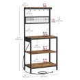 thumbnail image 4 of Bakers Rack with Charging Station, 80 cm Coffee Bar with Adjustable Storage Shelf, Microwave Stand, Grid Panel, 12 Hooks, for Kitchen, Rustic Brown and Ink Black, 4 of 8