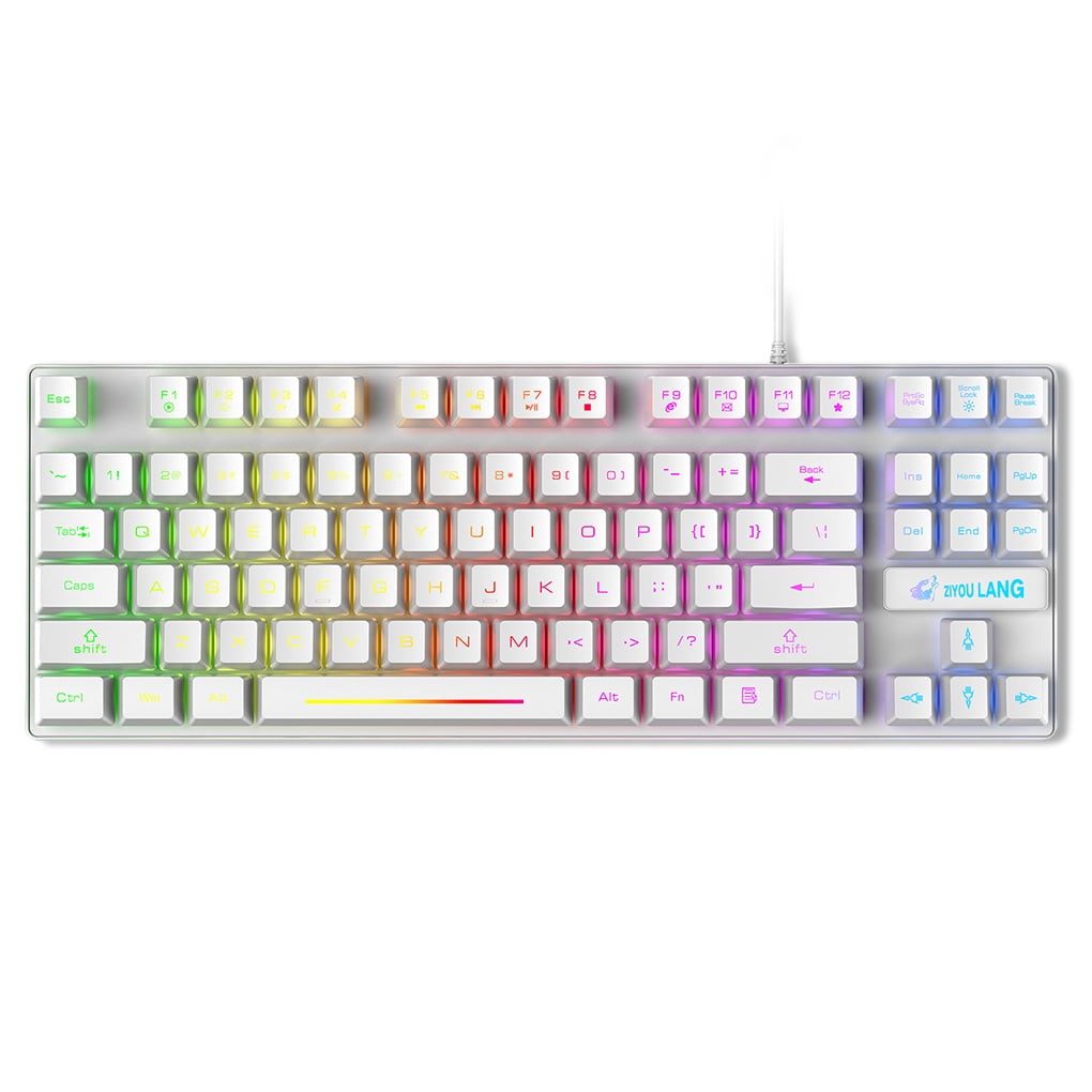 Thinsony Wired LED Backlit Keyboard Gamer 87-Key Mechanical Keyboards Black Ergonomic Spill Resistance Computer Birthday Gifts White