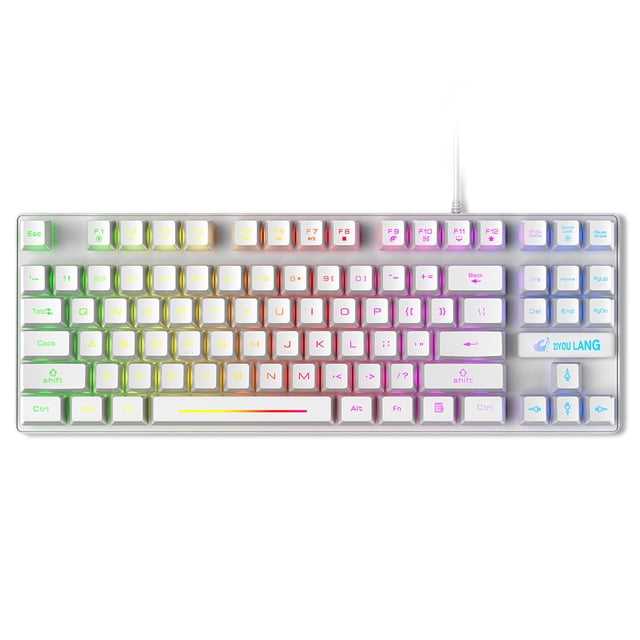 Thinsony Wired LED Backlit Keyboard Gamer 87-Key Mechanical Keyboards Black Ergonomic Spill Resistance Computer Birthday Gifts White