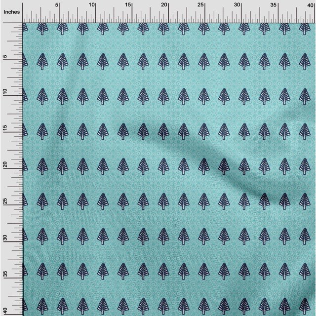 oneOone Cotton Poplin Turquoise Blue Fabric Tree & Geometric Block Fabric For Sewing Printed Craft Fabric By The Yard 56 Inch Wide