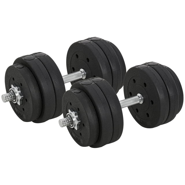 Soozier Ensemble d'Haltères Réglables 2 x 33 Lb pour la Mise en Forme du Corps en Noir, Idéal pour l'Entraînement de Force et les Entraînements du Haut du Corps. Comprend des Plaques de Poids en Béton, des Barres Finition chrome et des Poids Ajustables Incluant des Tiges de Raccordement 8 x 5,5 Lb, 4 x 3,3 Lb et 2 x 4,4 Lb. Prise Antidérapante et Poids Recouverts de Plastique Protégent les Planchers.