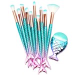 11 Pack Makeup Brushes Set With Colorful Fish Tail Handle, Foundation Eyebrow Eyeliner Blush Cosmetic Concealer Brushes Girl Cute Make Up Tool Set