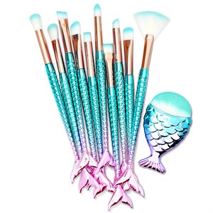 11 Ensemble de brosses de maquillage avec poignée colorée de queue de poisson, Fondation sourcils Eyeliner Blush cosmétique brosses fille mignon maquillage ensemble d'outil