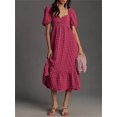 thumbnail image 2 of Gupgi Women's Puff Sleeve Midi Dress Solid Color Bubble Textured Smocked Sweetheart Neck Ruffled Flowy Dress, 2 of 6