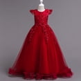 thumbnail image 1 of Jusqu'à 30 % de Rabais, Robe d'Été pour Fille, Sans Manches à Volants en Dentelle, Broderie à Col Rond, Jupe Princesse en Tulle avec Nœud, Décontractée pour Fête, Tenue de Festival, Légère, Respirante, Âge 4-12/100 % Polyester, Rouge, 1 of 8