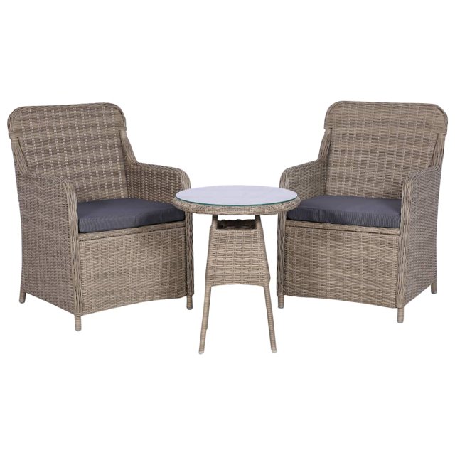 vidaXL Ensemble Bistro 3 Pcs avec Coussins en Rotin Poly Brun