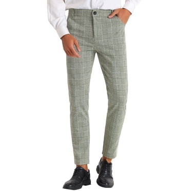 INSPIRE CHIC Plaid Dress Pants for Men's Contrast Color Formal Pants Light Green 30