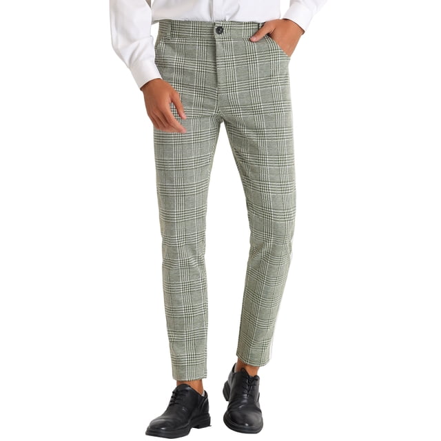INSPIRE CHIC Plaid Dress Pants for Men's Contrast Color Formal Pants Light Green 36
