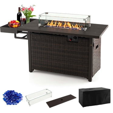 Costway Foyer Extérieur au Gaz de 52 Pouces Table de Foyer au Propane pour Patio avec Housse 50 000 BTU Brun