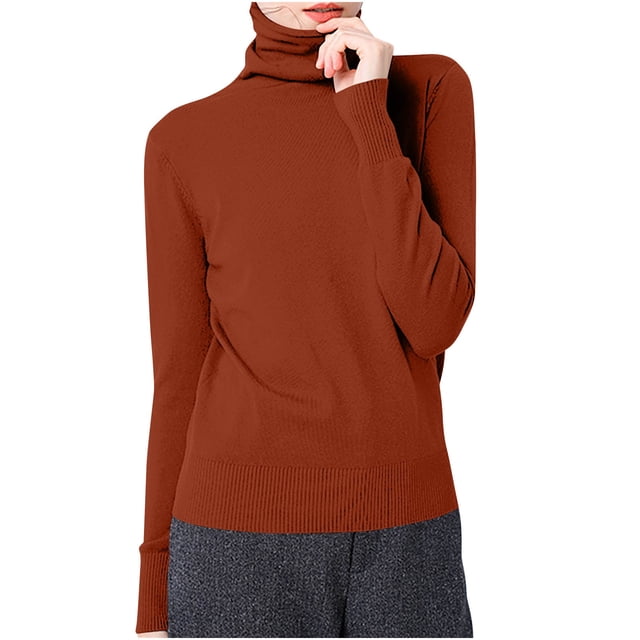Atogsazn Chandail Col Roulé Tricoté pour Femmes Chandail Décontracté Manches Longues Automne Hiver Vêtements Couleur Unie Rouge P Mode