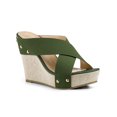 thumbnail image 1 of BLISSFUL STEP Sandales à Plateforme en Lin pour Femmes à Talon Compensé, Bout Ouvert, Brides Croisées, Vert Foncé 7, 1 of 7
