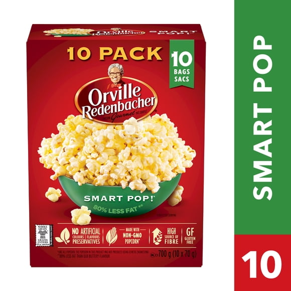 Orville Redenbacher Smart Pop! Microwave Popcorn, 75% Less Fat, Butter Flavour, 10 Bags, 100% Whole Grain Popcorn, No Artificial Colours or Preservatives, 700g (10 bags x 70g)