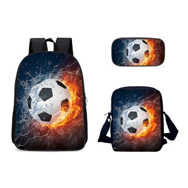 Soccer Star Printed Backpack Three-piece Set, Youth School Bag, Student Backpack-SinKeeU