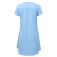 thumbnail image 4 of LOVZFMLL Mode Femmes Ample Col en V Été Uni Manches Courtes Robe en Coton et Lin Bleu Clair P, 4 of 5