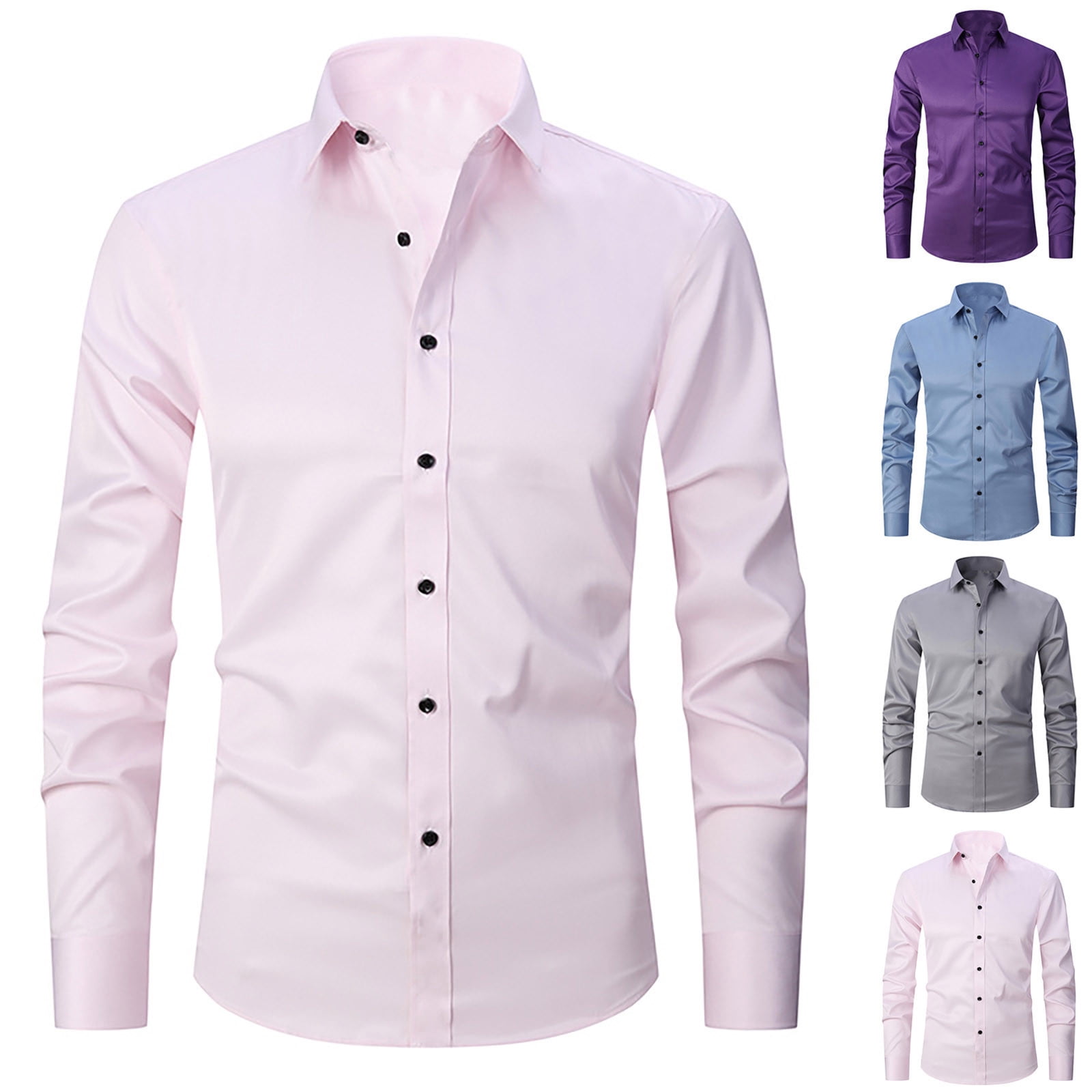 Jovati Chemise Habillée pour Hommes, Couleur Unie à Manches Longues Col Rabattu Coupe Régulière Chemise Formelle de Bureau Décontractée, Mélange Polyester Spandex, Lavable à la Machine