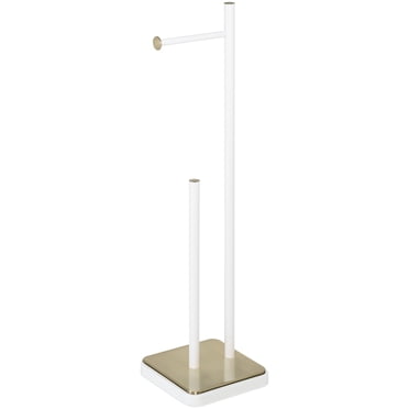 Acento Distributeur 3 Rouleaux, Bout des Doigts, 18 x 18 x 69 cm, Base Dorée, Réserves Autoportantes en Blanc Mat Doré