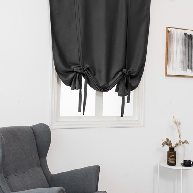 Innerwin Half Window Curtains Solid Color Kitchen Valance Rod Pocket Soft Short Blackout Curtain Ruched Waterproof Panels Darkening Thermal Insulated Black 47.24 x 55.12"