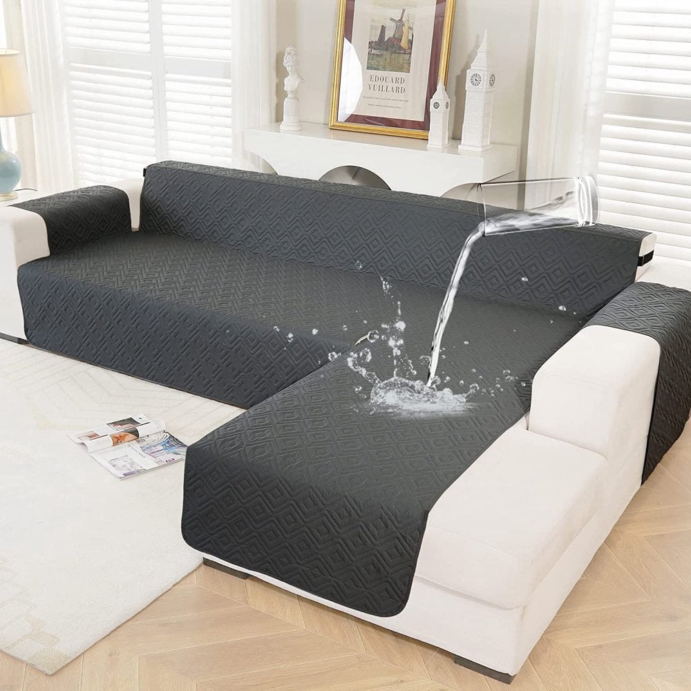 CHUANK Housse Imperméable pour Canapé, Housses pour Sofa en L, Housse pour Chaise Longue, Housse Réversible de Protection de Meuble pour Chien, Chat, Animaux, Enfants, Moyen, Gris Foncé