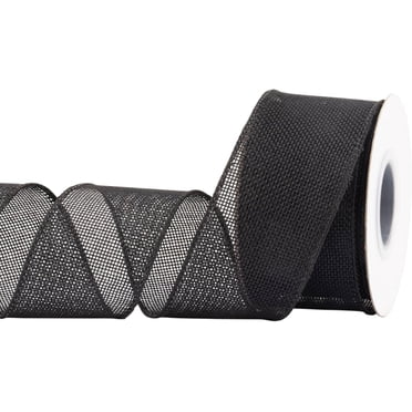 Joycrosso Burlap Wired Edge Ribbon 2 inch x 10 Yards, Black, Ideal for Crafting, Gift Wrapping, Wreath, Christmas Tree, and Rustic Wedding Decorations