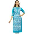 thumbnail image 2 of Phagun Kurta Droite Bleue de Designer pour Femme, Manches 3/4, Kurti Décontractée Imprimée-24, 2 of 8