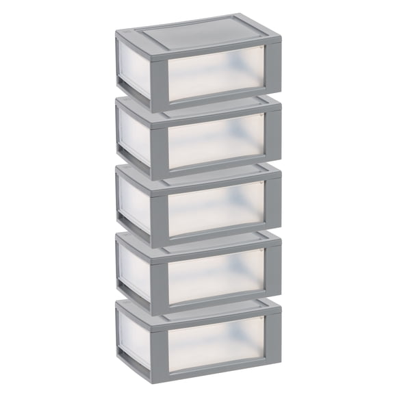 IRIS 5 L Small Stackable Storage Drawers Gray/Clear, 5 Pack