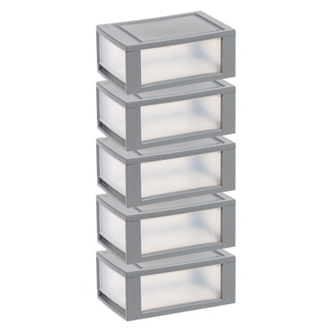 IRIS 5 L Small Stackable Storage Drawers Gray/Clear, 5 Pack