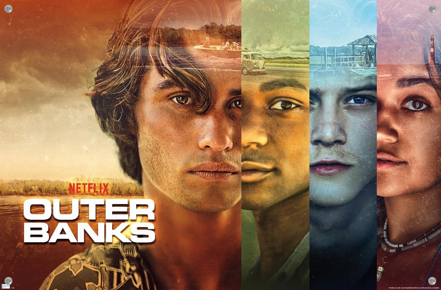 Netflix Outer Banks - Faces Wall Poster with Push Pins, 14.725" x 22.375"