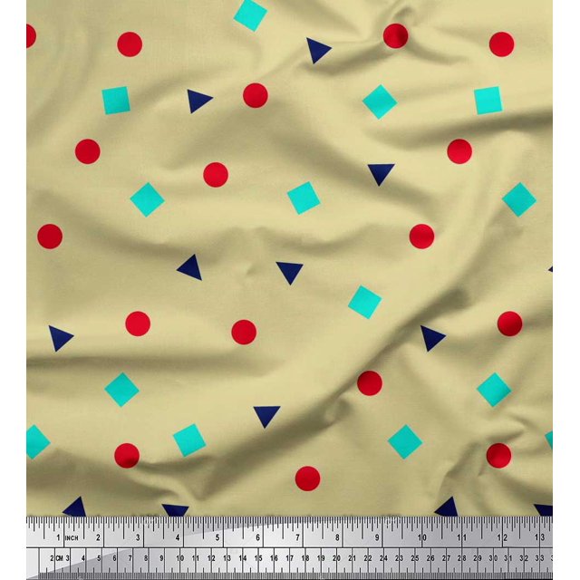 Soimoi Cotton Duck Fabric Square,Dot & Triangle Geometric Print Fabric by Yard 42 Inch Wide