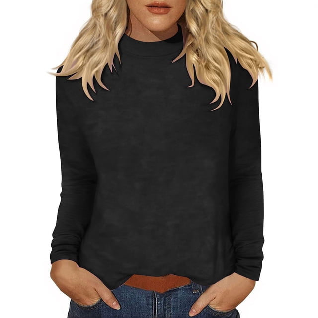 Floleo Women's Ribbed Turtleneck Fitted Tops Long Sleeve Shirts Basic Thermal Layering(Black,M)