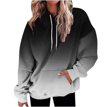 awzxde Chandails à Capuchon Grande Taille pour Femmes Mode Uni à Capuche avec Cordon et Poche Chandail à Capuchon Noir,m