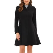 INSPIRE CHIC Women's Single Breasted Coat A Line Mid-Long Peacoats Outerwear Winter Coats M Black