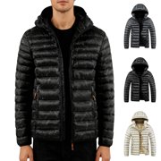 Sentmoon Men's Winter Jackets Men's Winter Coats Christmas Gifts Men's Casual Hooded Jacket Zipper Pockets Removable Hood Thickened Outerwear Long Sleeve Parkas Fall and Winter
