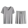 thumbnail image 1 of Men's Pajama Set Lightweight Quick Drying Short Sleeve V-Neck Shirt with Soft Comfortable Shorts for Relaxing Sleep, 1 of 4