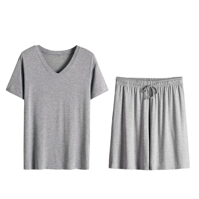 Men's Pajama Set Lightweight Quick Drying Short Sleeve V-Neck Shirt with Soft Comfortable Shorts for Relaxing Sleep