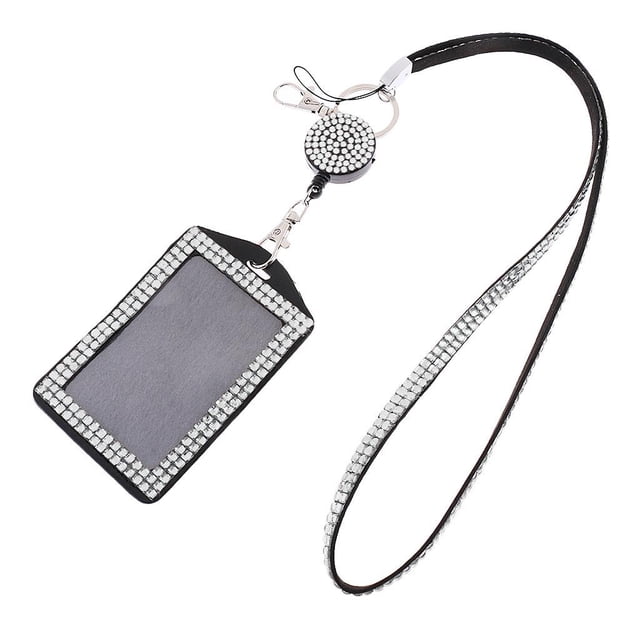 BELOVING Lanière Bling en Strass Cristal avec Porte-Identité à Bobine Rétractable Blanc