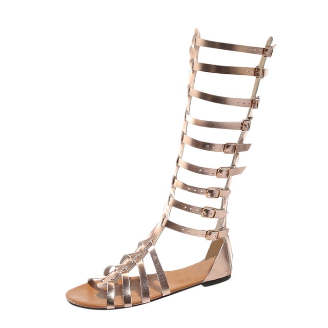 Kcodviy Sandales d'Été Hautes pour Femmes, Chaussures Compensées pour Femmes, Bottes Rétro, Sandales Décontractées Funky Monkey, Sandales pour Femmes Jusqu'aux Genoux, Sandales pour Femmes