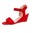 thumbnail image 2 of EGNMCR Sandales pour Femmes, Sandales à Talon Compensé à Bout Rond de Couleur Unie avec Boucle en Suède à Tige Basse pour Femmes, du Jour, 2 of 3