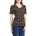 thumbnail image 4 of INSPIRE CHIC Women's Faux Placket Ruffle Hem Puff Sleeve Button Decor Peplum Top S Black, 4 of 5