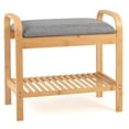 thumbnail image 1 of Gymax Bamboo Shoe Rack Bench w/ Cushion Entryway Bench w/ Flip-Top Storage, 1 of 1