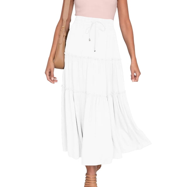 RKSTN Skirts for Women 2024 Summer Cute High Waist Ruffle Skirt Solid Color Adjustable Drawsting Swing Beach Mini Skirt