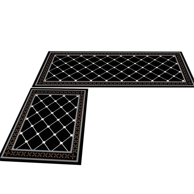 Ensemble de 2 Tapis de Sol de Cuisine Épais et Rembourrés, Tapis Robustes Confort pour Rester Debout, Tapis de Couloir de Cuisine Imperméables. l'Ensemble Comprend Deux Tapis en Fibre de polyester Noirs avec un Motif à Carreaux Diamant Blanc et des accents Bruns. l'Un des Tapis Mesure 40x60 cm, et l'Autre Mesure 40x120 cm. Ces Tapis anti-fatigue Présentent un design Épais et Rembourré pour le Soutien des Pieds et des Genoux, un Endos Antidérapant pour la Stabilité, et des Bords Biseautés pour Empêcher le Trébuchement. Ils Sont Imperméables, Résistants à l'Huile