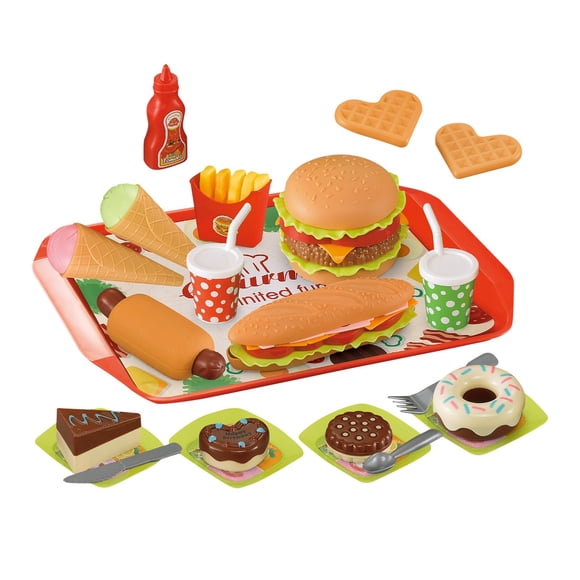 16 Piece Pretend Play Food Set Burger Fries Kitchen Toy For Toddlers Role Play Restaurant Accessories Learning