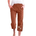 thumbnail image 2 of Simua Linen Capris for Women Elastic Waist Summer Loose Wide Leg Trousers, 2 of 5