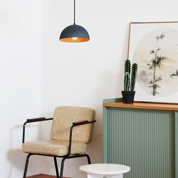 1-Light Pendant Lighting with Concrete-Look Shade and Black Fabric Hanging Cord