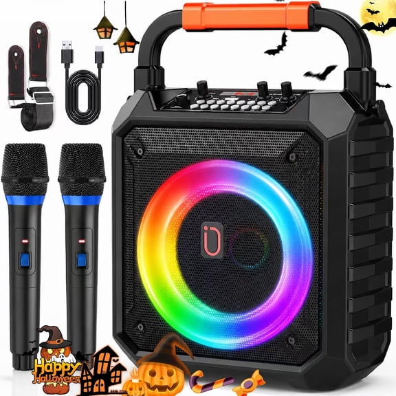 JYX Machine de Karaoké, Haut-Parleur de Karaoké pour la Maison avec 2 Micros, Machine de Chant de Fête, Haut-Parleur Bluetooth Portable, Autonomie de Lecture de 24 H, T17