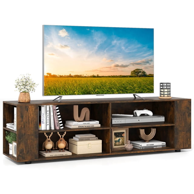 Costway Meuble Télé en Bois de 59 Pouces Console de Rangement Centre Multimédia de Divertissement avec Tablette Noyer