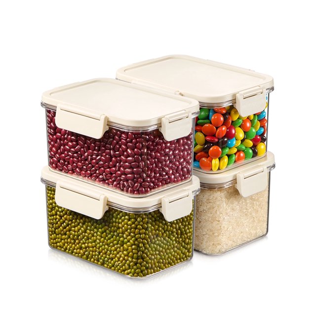Sorbus Ensemble de 4 Contenants Rectangulaires Standard pour Aliments avec Couvercles, Transparents, Empilables