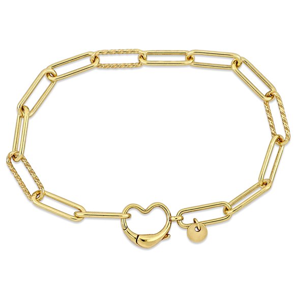 Miabella Paper Clip Link Bracelet in Yellow Plated Sterling Silver with Heart Clasp, 9 in