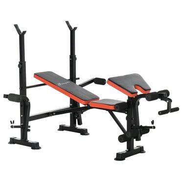 Soozier Adjustable Weight Bench with Leg Developer Barbell Rack for Weight Lifting and Strength Training Multifunctional Workout Station for Home Gym Fitness